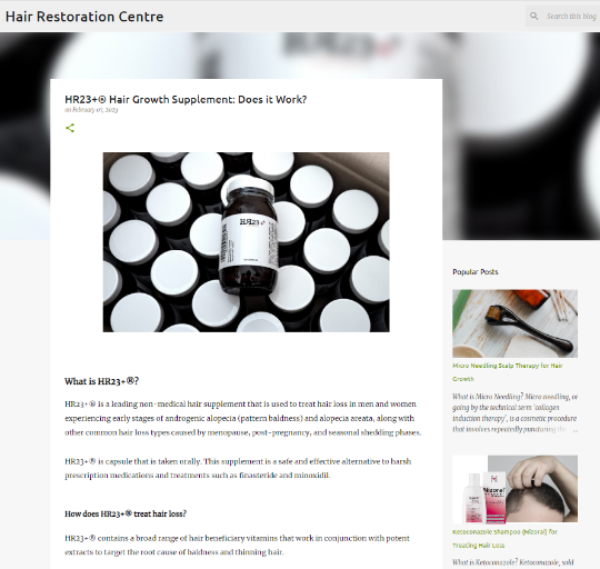 Hair Restoration Centre - HR23+ supplement review 