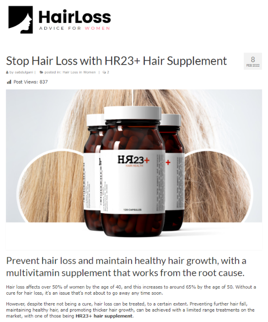 Female Hair Loss Advice website HR23+ review 